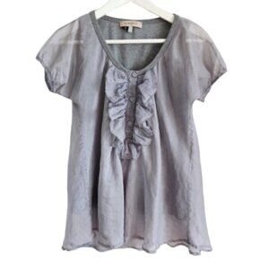 See by Chloé gray silk ruffle front babydoll top